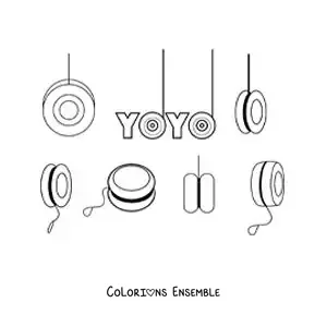 Image à colorier du mot yoyo et de plusieurs yoyos