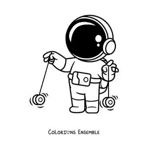 Image à colorier d’un astronaute animé qui joue avec deux yoyos