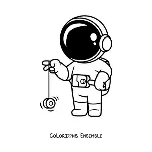 Image à colorier d’un astronaute animé qui joue avec un yoyo