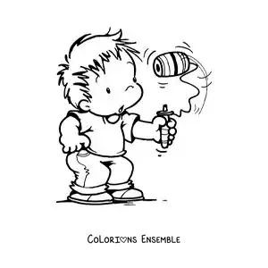 Image à colorier d’un garçon qui joue à la toupie perinola