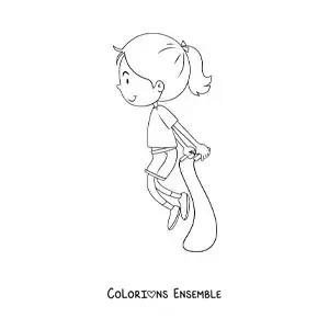 Image à colorier d’une fille animée qui saute à la corde