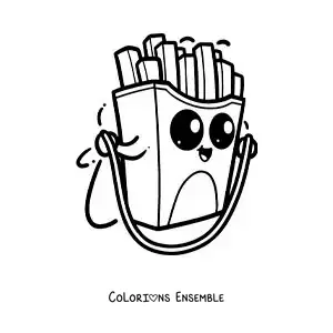 Image à colorier de frites kawaii animées qui sautent à la corde