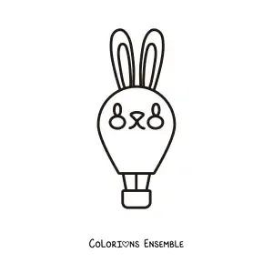 Image à colorier d’une montgolfière en forme de lapin kawaii