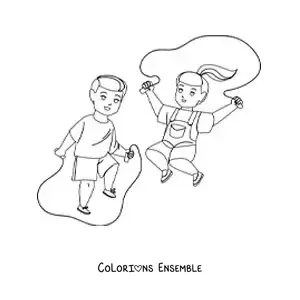 Image à colorier d’enfants qui sautent à la corde