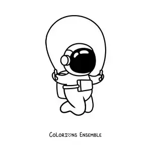 Image à colorier d’un astronaute animé qui saute à la corde