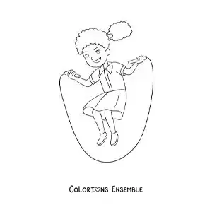 Image à colorier d’une fille qui saute à la corde