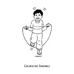 Image à colorier d’un garçon qui saute à la corde
