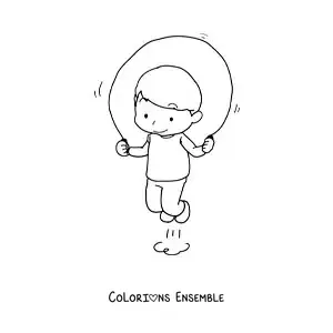 Image à colorier d’un garçon qui saute à la corde