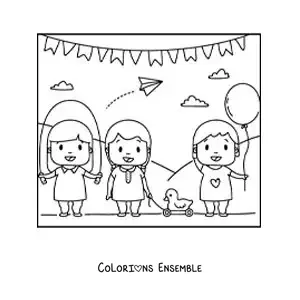 Image à colorier d’une fille qui saute à la corde dans le parc