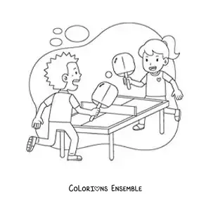 Image à colorier d’une fille et d’un garçon qui jouent au ping-pong