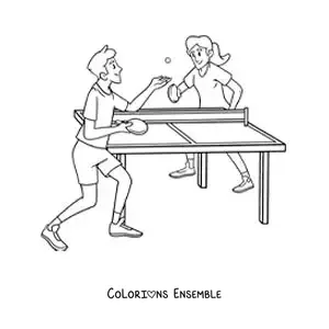 Image à colorier d’enfants qui jouent au tennis de table