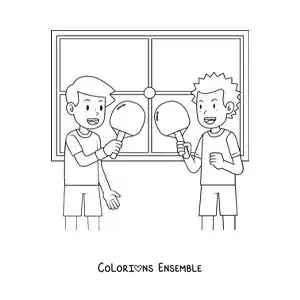 Image à colorier de deux garçons qui jouent au ping-pong
