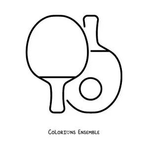 Image à colorier d’une balle et de raquettes de ping-pong