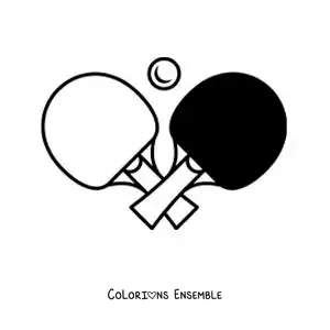 Image à colorier d’une balle et de raquettes de tennis de table