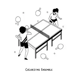 Image à colorier de filles qui jouent au ping-pong