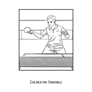 Image à colorier d’un garçon qui joue au ping-pong