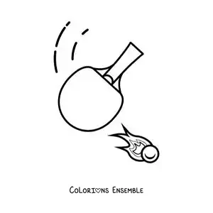 Image à colorier d’une raquette de ping-pong qui frappe la balle