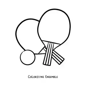 Image à colorier de grandes raquettes et d’une balle de ping-pong