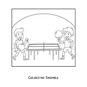 Image à colorier d’enfants en pleine partie de tennis de table
