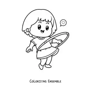 Image à colorier d’une fille qui joue avec un cerceau