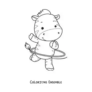 Image à colorier d’un zèbre animé avec un cerceau