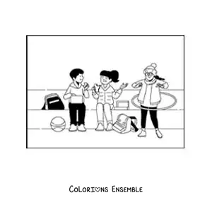 Image à colorier d’enfants à la récréation avec un cerceau hula hoop