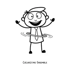 Image à colorier d’un dessin animé d’un homme dansant avec un hula hoop