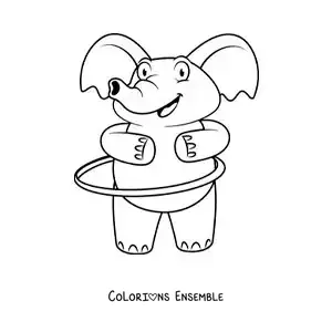 Image à colorier d’un éléphant animé avec un hula hoop