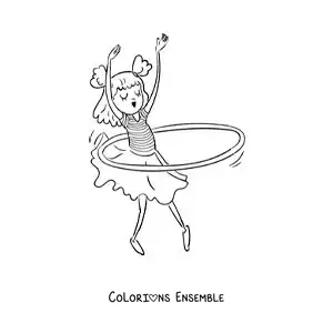 Image à colorier d’une fille dansant avec un hula hoop