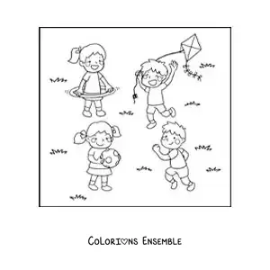 Image à colorier d’une fille dans le parc avec un hula hoop