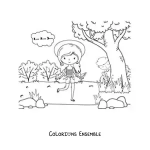 Image à colorier d’enfants jouant à cache-cache en plein air