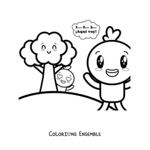 Image à colorier d’un dessin animé de canards jouant à cache-cache