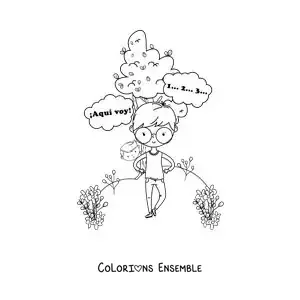 Image à colorier d’enfants jouant une partie de cache-cache dans le parc