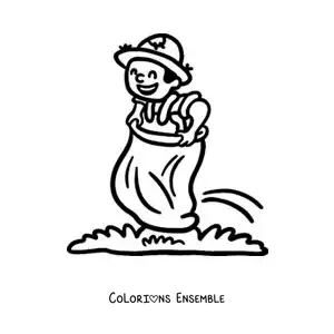 Image à colorier d’un homme participant à une course en sac