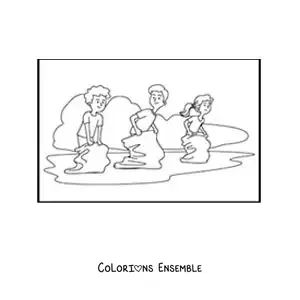 Image à colorier d’enfants sautant dans une course en sac