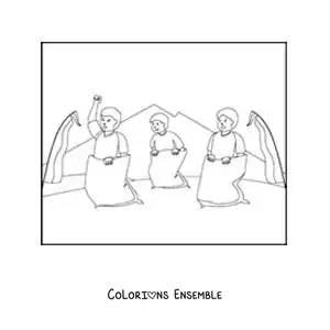 Image à colorier d’hommes dans une course en sac