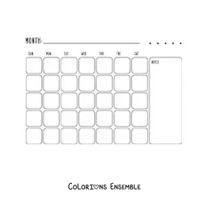 Image à colorier d’un calendrier à imprimer