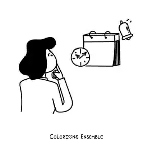 Image à colorier d’une femme regardant le calendrier