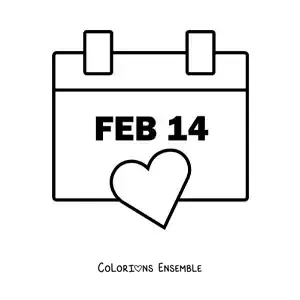 Image à colorier du 14 février sur un calendrier