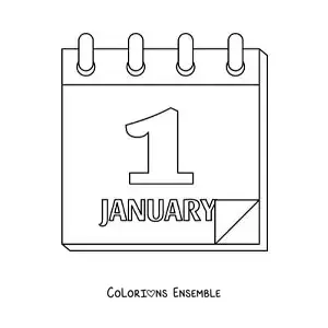 Image à colorier du 1er janvier sur le calendrier