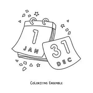 Image à colorier du Nouvel An sur le calendrier