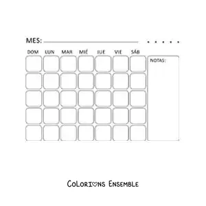Image à colorier d’un calendrier à imprimer en anglais