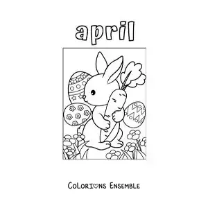 Image à colorier de « April » avec le lapin de Pâques