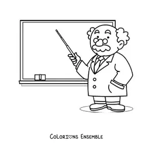 Image à colorier d’un enseignant montrant le tableau