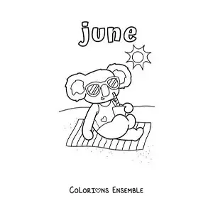 Image à colorier de « June » avec un koala animé en été