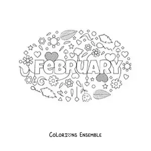 Image à colorier de février en anglais avec des fleurs