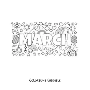 Image à colorier de mars en anglais avec des fleurs