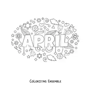 Image à colorier d’avril en anglais avec des fleurs