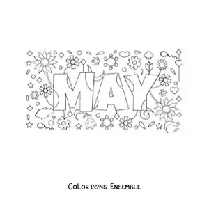 Image à colorier de mai en anglais avec des fleurs