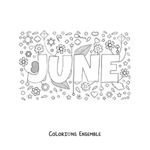 Image à colorier de juin en anglais avec des fleurs